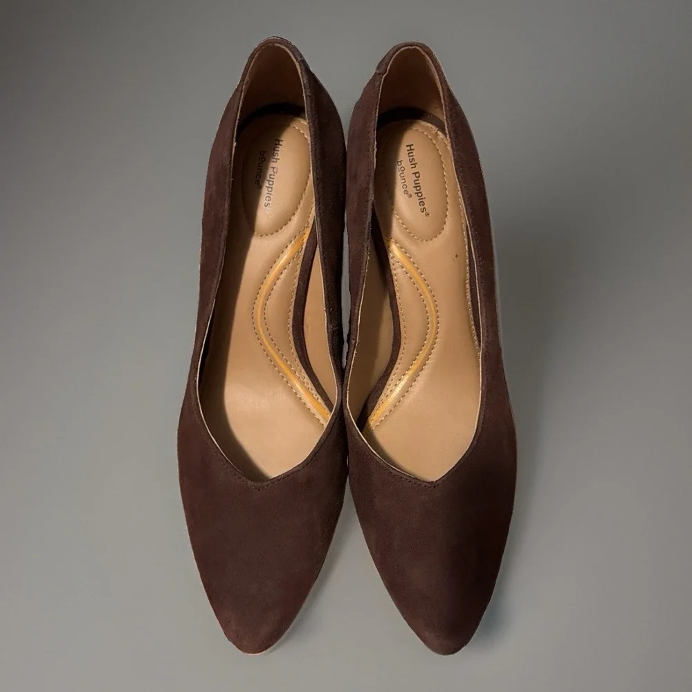 Hush Puppies Suede Pumps Size 10 Brown Comfort Minimalist Office Block Heel